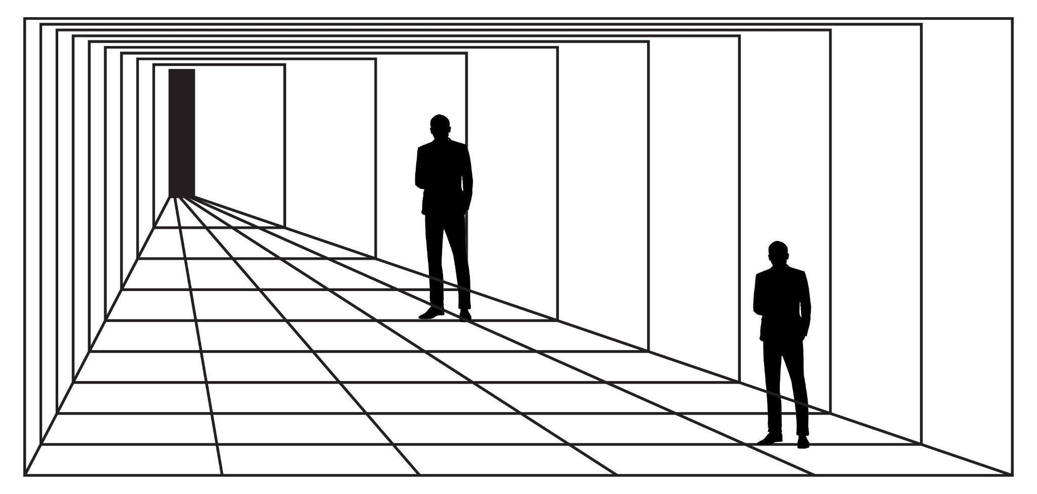 Perspective illusion with two silhouettes at different apparent depths.